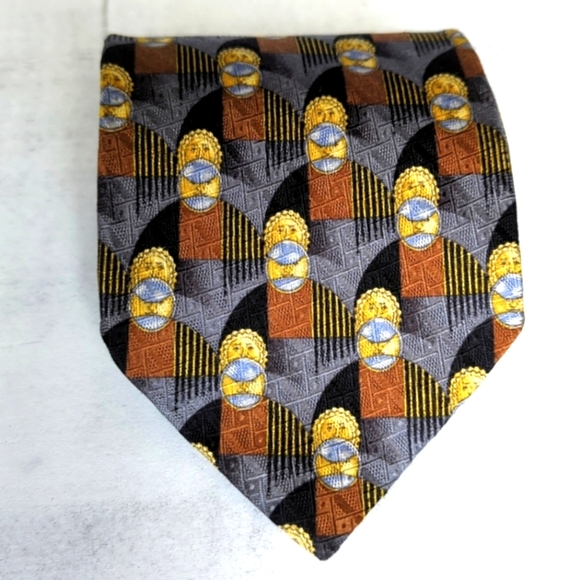 ERMENEGILDO ZEGNA SILK GEOMETRIC DESIGN SUN 🌞 MOON 🌙 MENS TIE - Picture 2 of 8